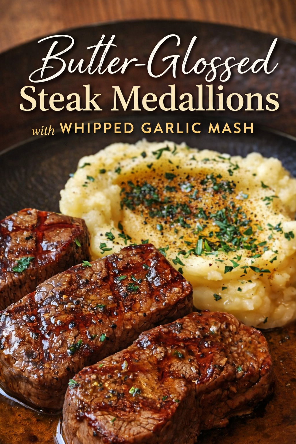 Butter-Glossed Steak Medallions with Whipped Garlic Mash