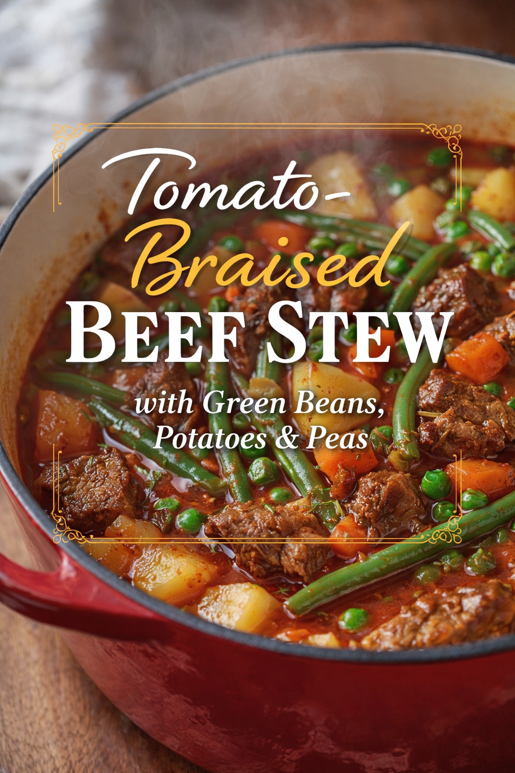 The Red Pot That Fixed Everything: Tomato-Braised Beef Stew with Green Beans, Potatoes &amp; Peas