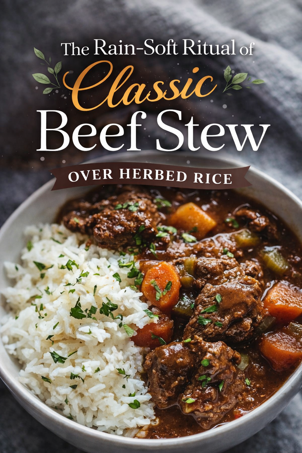 The Rain-Soft Ritual of Classic Beef Stew Over Herbed Rice