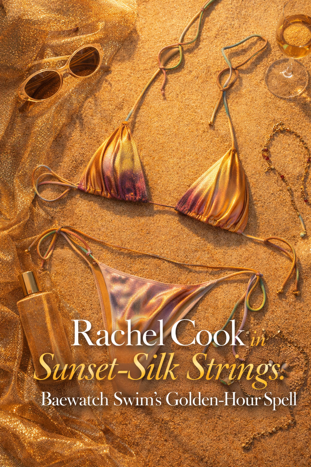 Rachel Cook in Sunset-Silk Strings: Baewatch Swim’s Golden-Hour Spell