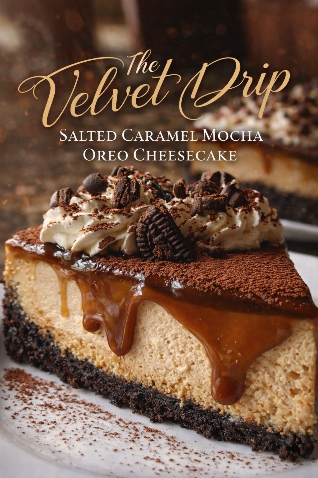 The Velvet Drip Salted Caramel Mocha Oreo Cheesecake