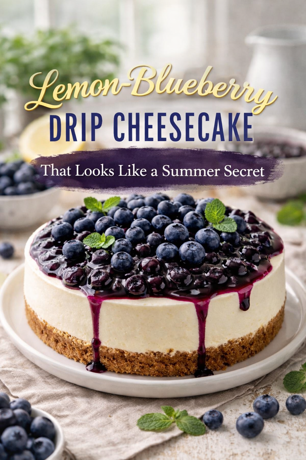 Lemon-Blueberry Drip Cheesecake That Looks Like a Summer Secret