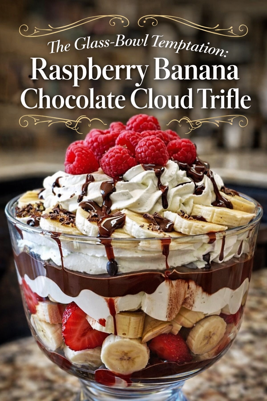 The Glass-Bowl Temptation: Raspberry Banana Chocolate Cloud Trifle