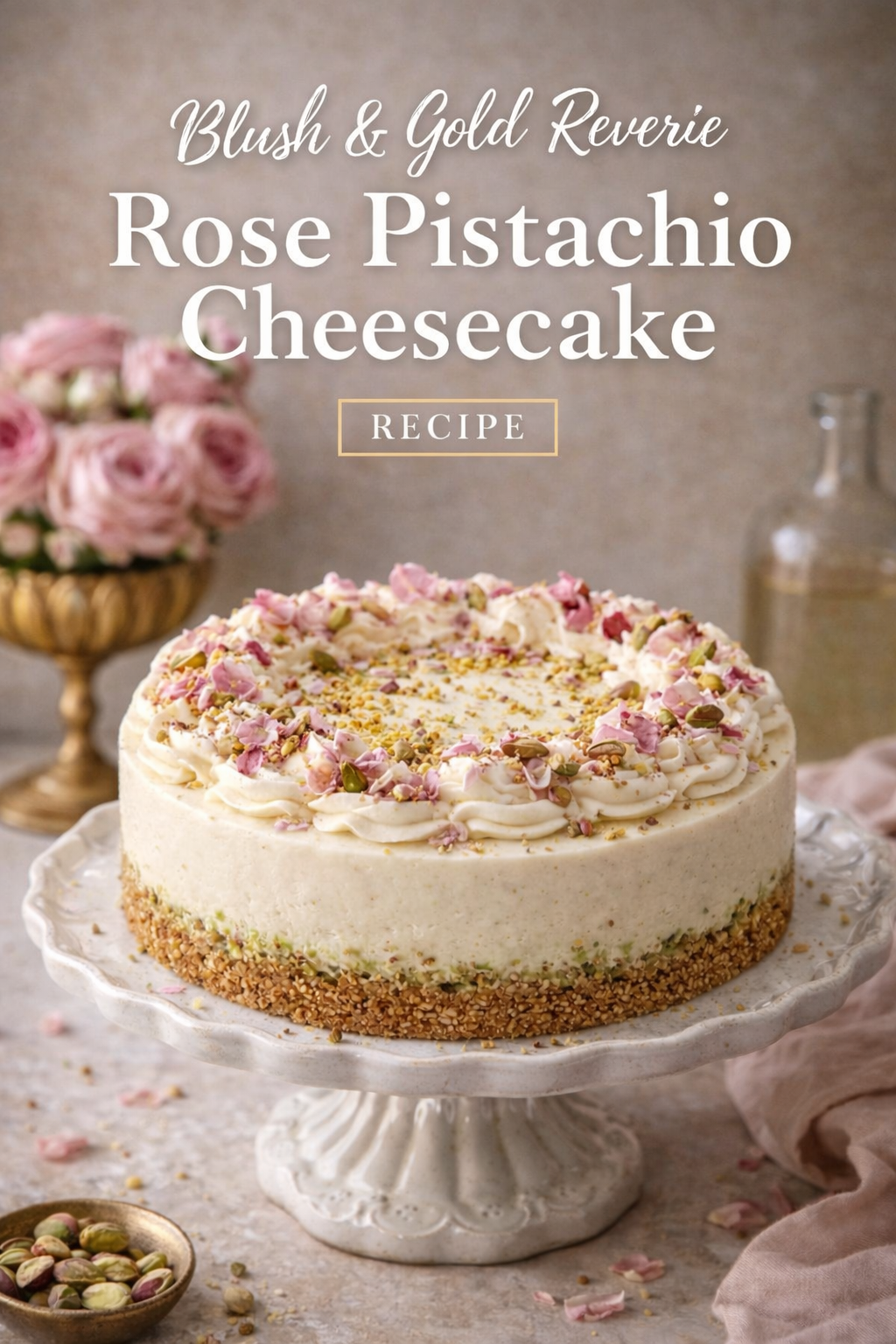 Blush & Gold Reverie: Rose Pistachio Cheesecake Recipe