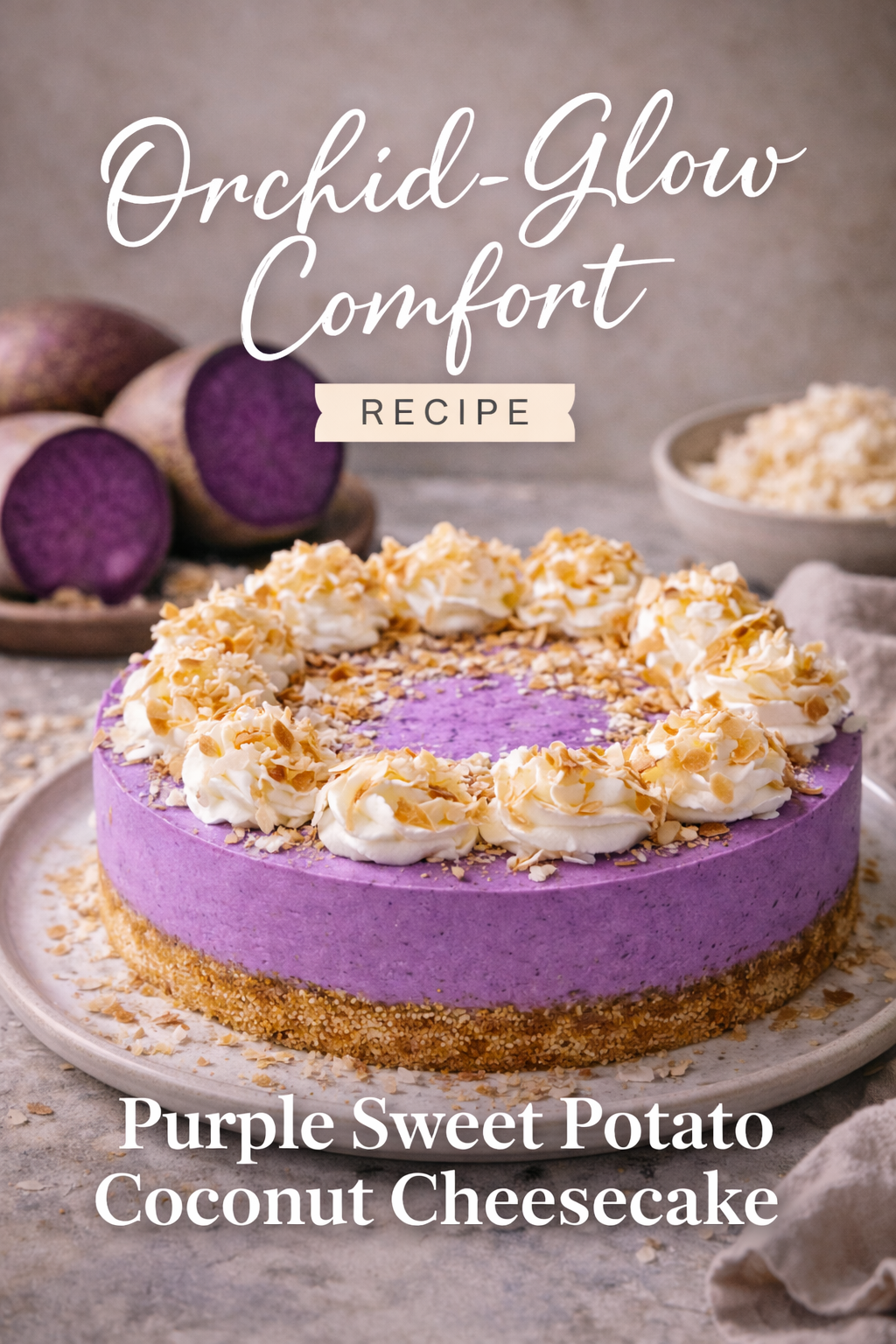 Orchid-Glow Comfort: Purple Sweet Potato Coconut Cheesecake Recipe