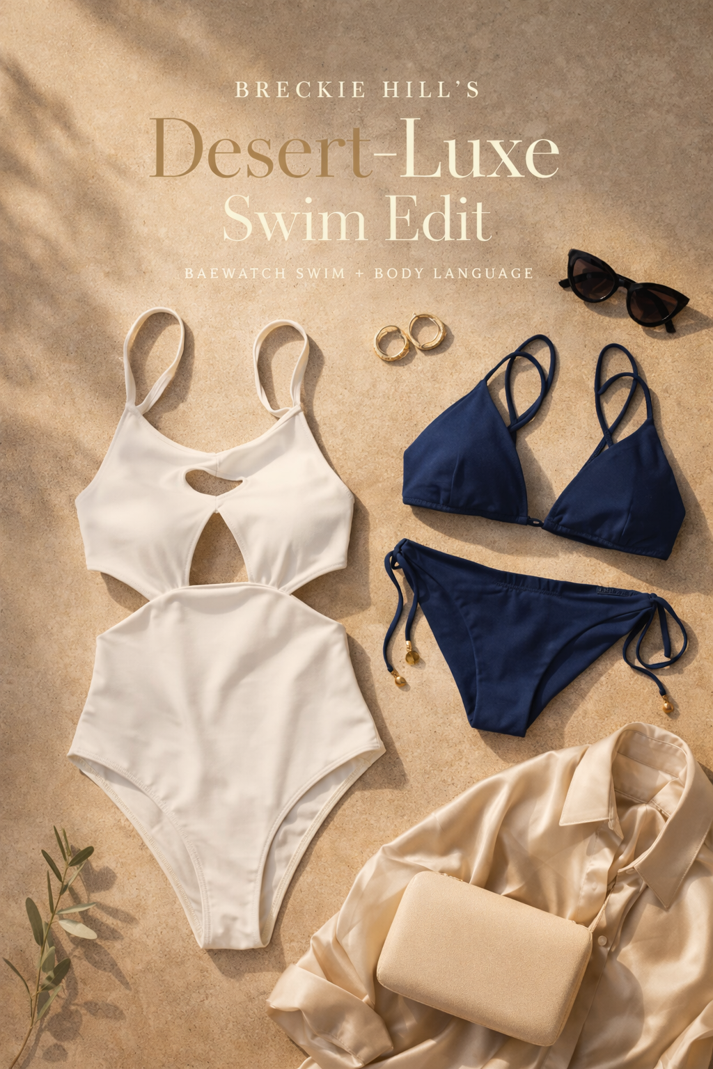 Breckie Hill’s Desert-Luxe Swim Edit: White Cutouts, Deep Navy, and a Nightfall Bronze Spark