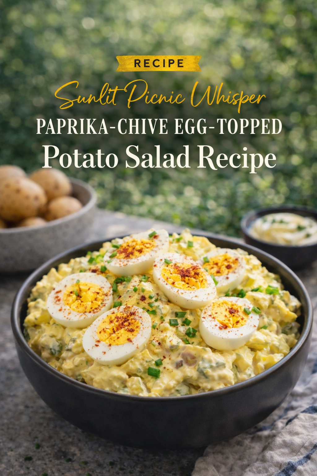 Sunlit Picnic Whisper: Paprika-Chive Egg-Topped Potato Salad Recipe