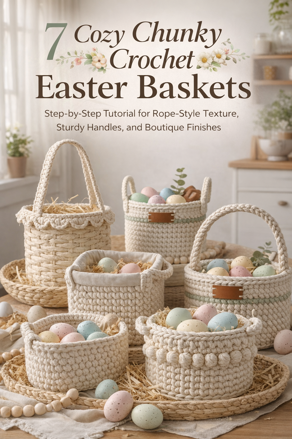 7 Cozy Chunky Crochet Easter Baskets — Step-by-Step Tutorial for Rope-Style Texture, Sturdy Handles, and Boutique Finishes