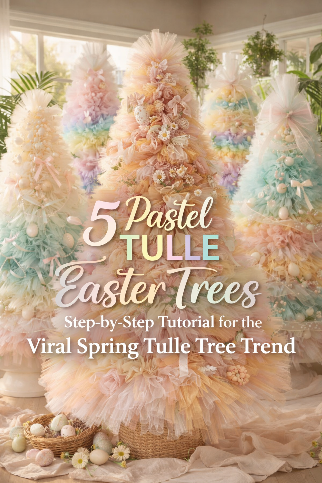 5 Pastel Tulle Easter Trees Step by Step Tutorial For The Viral Spring Tulle Tree Trend