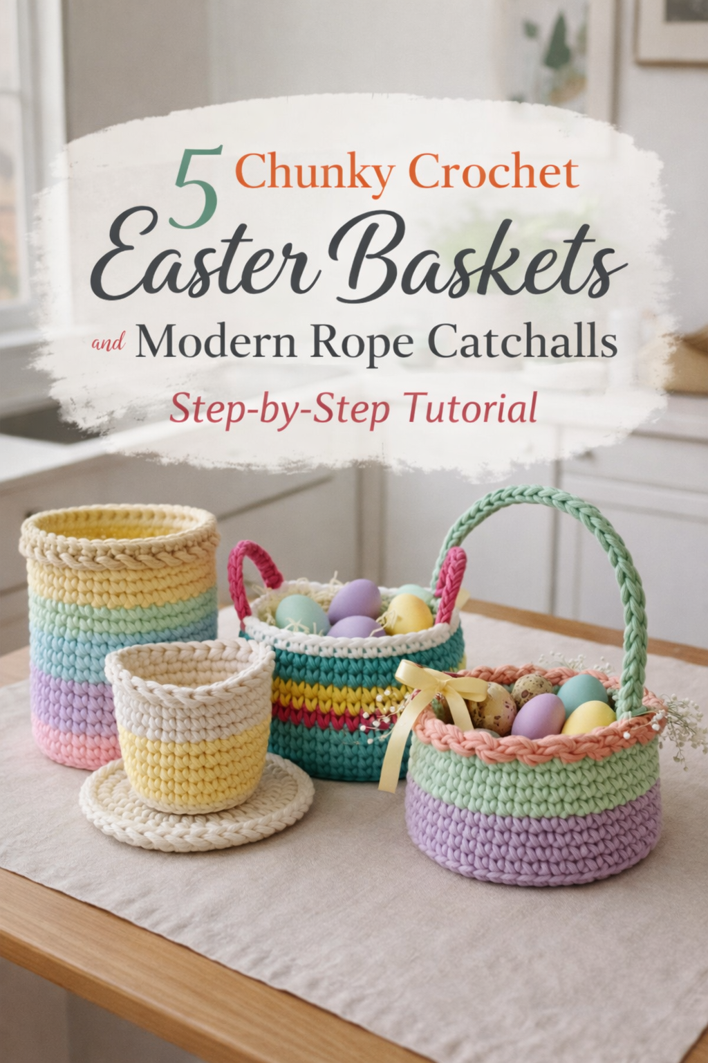 5 Chunky Crochet Easter Baskets and Modern Rope Catchalls Step-by-Step Tutorial