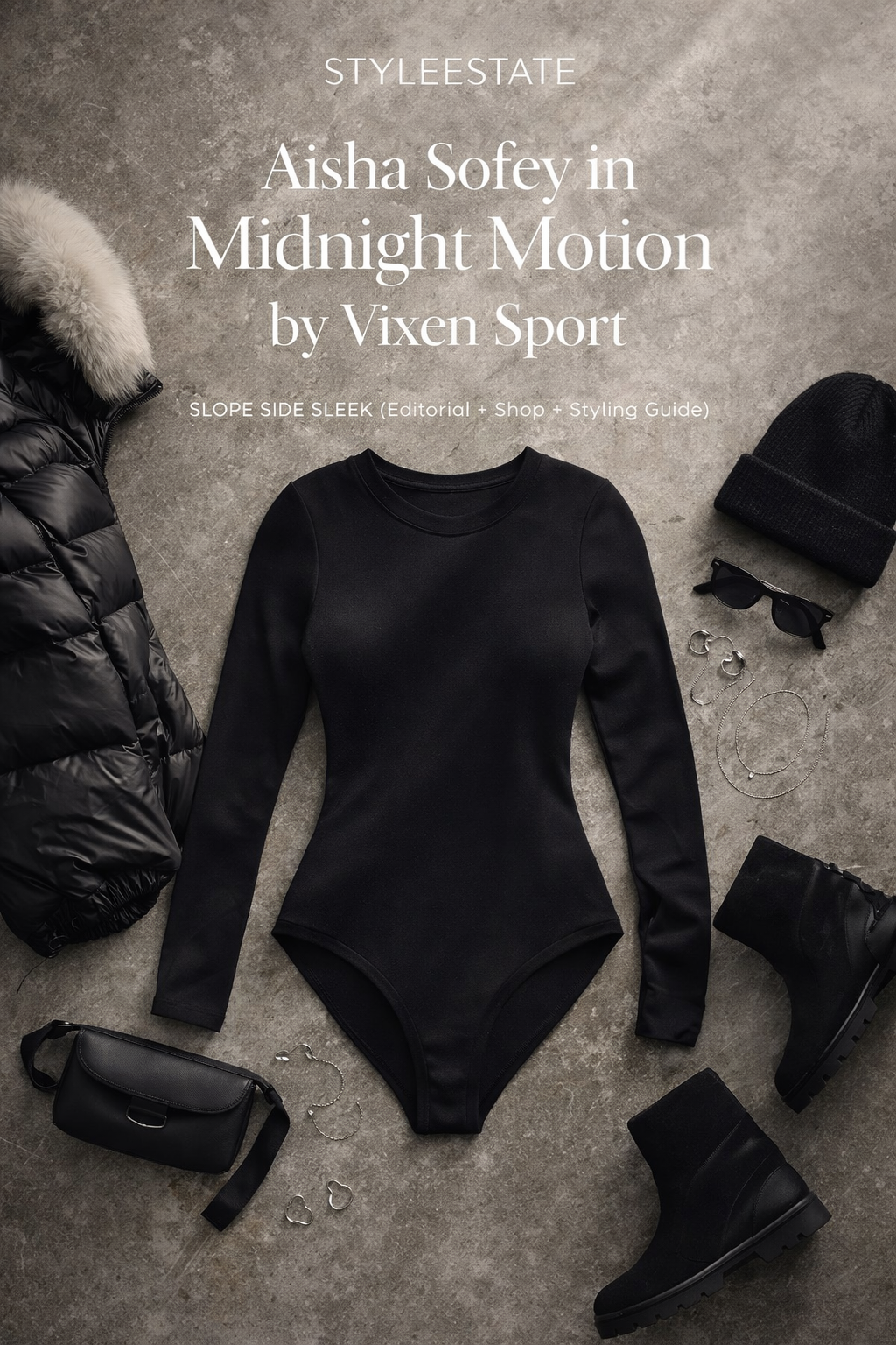 Aisha Sofey in Midnight Motion by Vixen Sport: Slope Side Sleek (Editorial + Shop + Styling Guide)