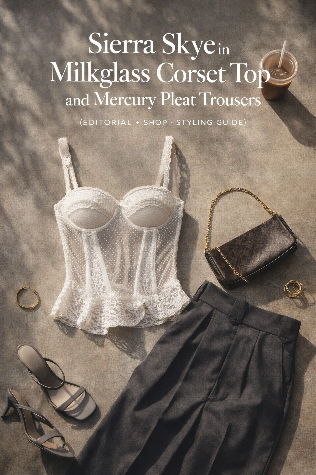 Sierra Skye in Milkglass Corset Top and Mercury Pleat Trousers: Citylight Lacework (Editorial + Shop + Styling Guide)