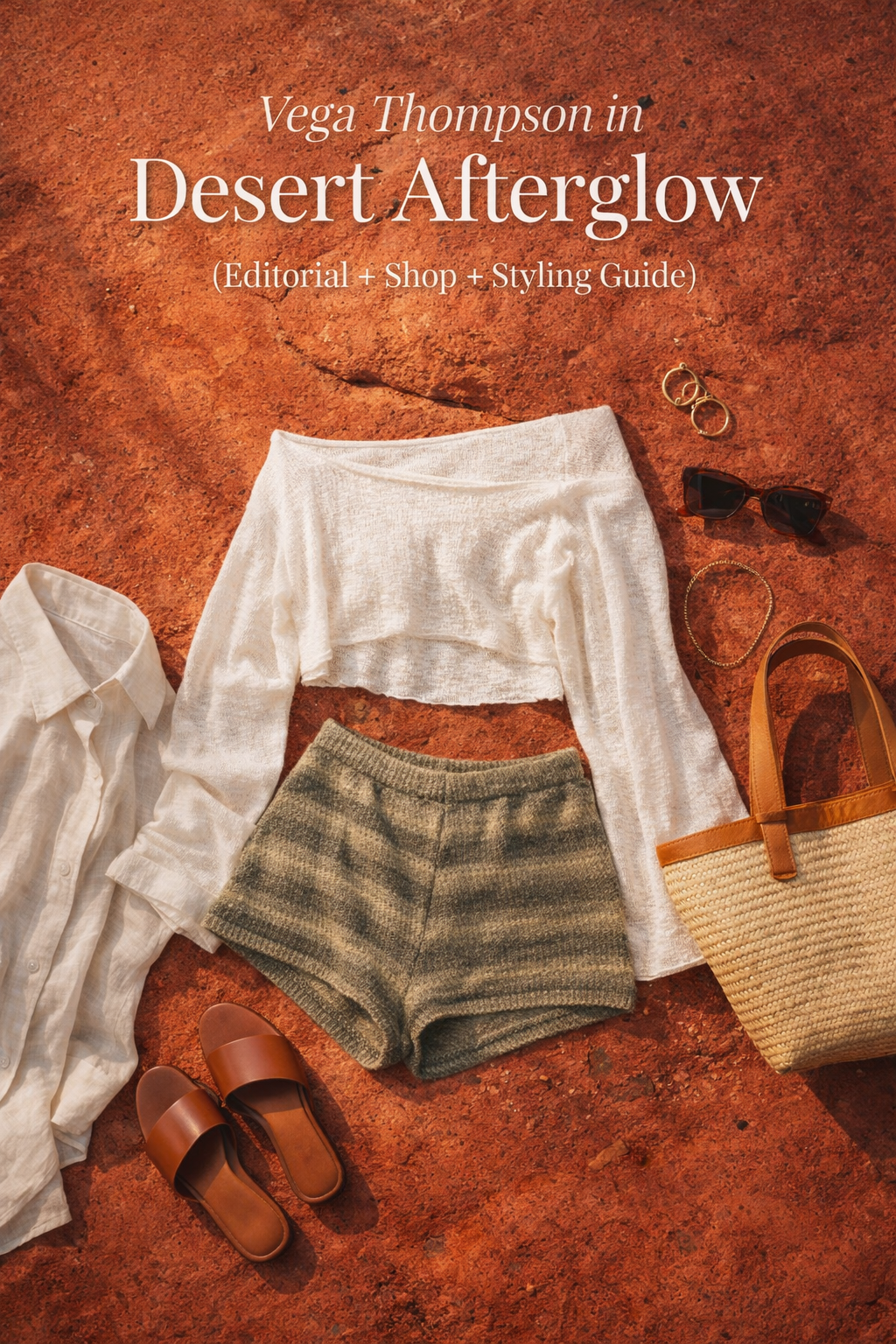 Vega Thompson in Desert Afterglow: Red Rock Minimalism (Editorial + Shop + Styling Guide)