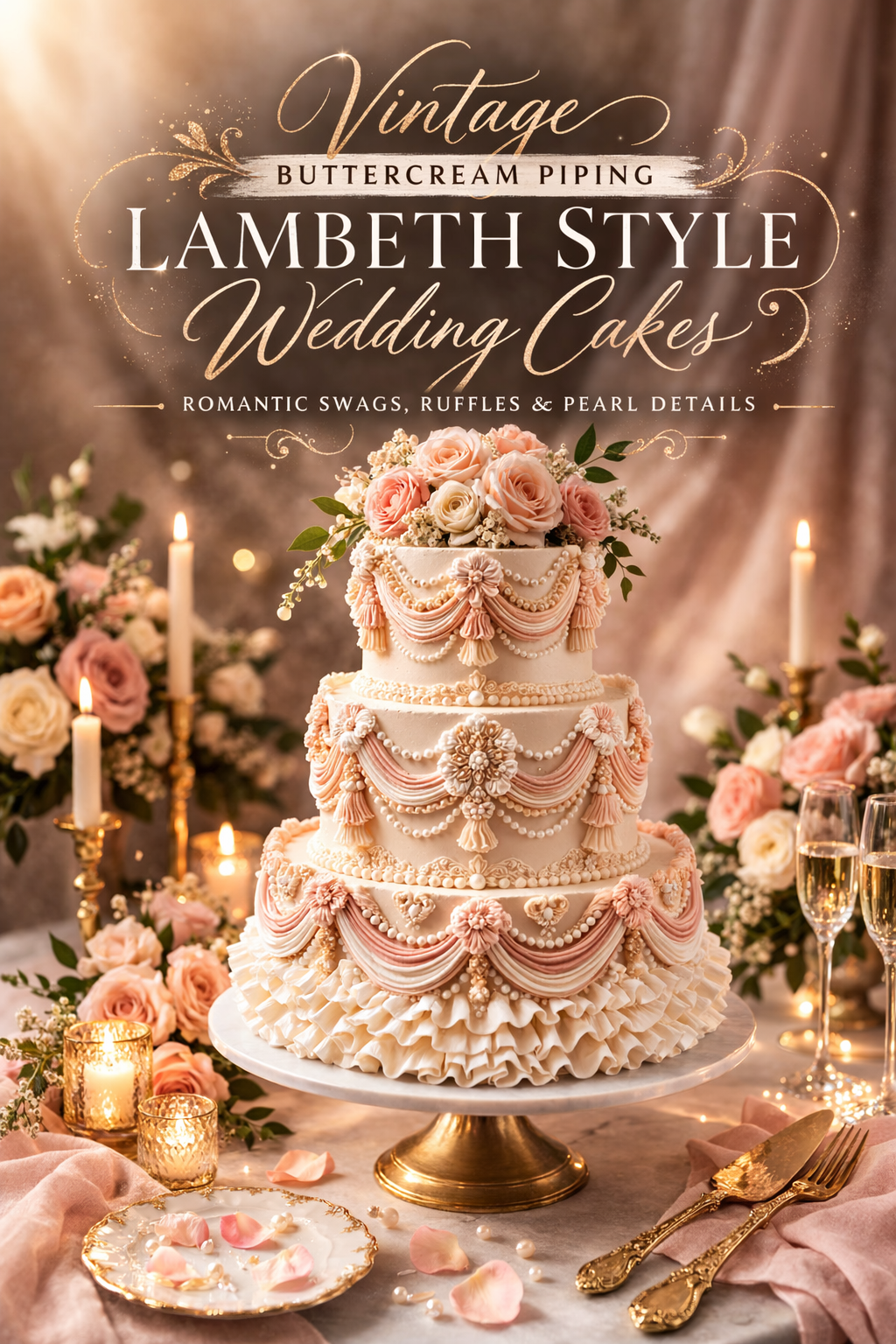 10 Vintage Buttercream Piping Lambeth Style Wedding Cakes Inspired by Vintage Bridal Gowns