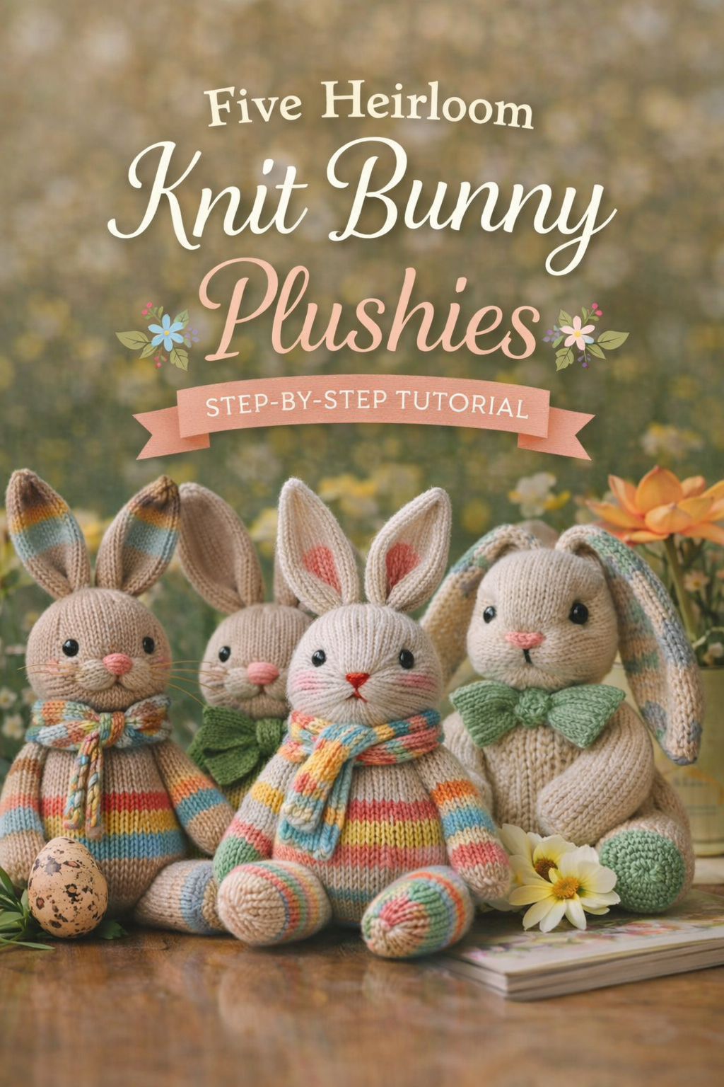Five Heirloom Knitted Bunny Plushies Step-by-Step Tutorial