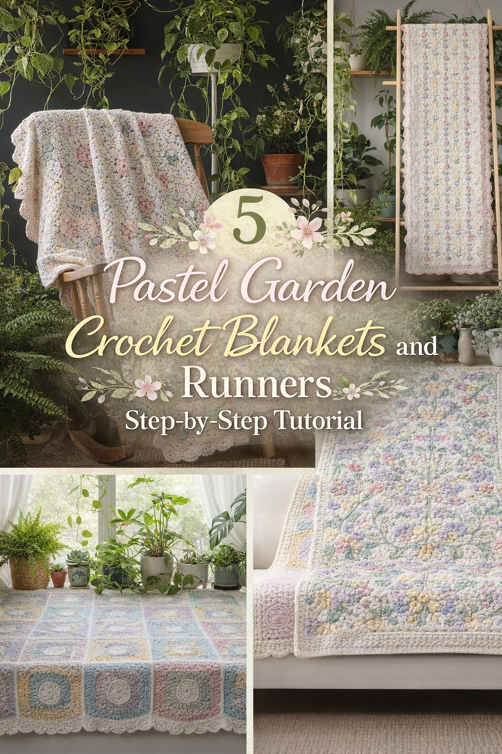 5 Pastel Garden Crochet Blankets and Runners Step-by-Step Tutorial