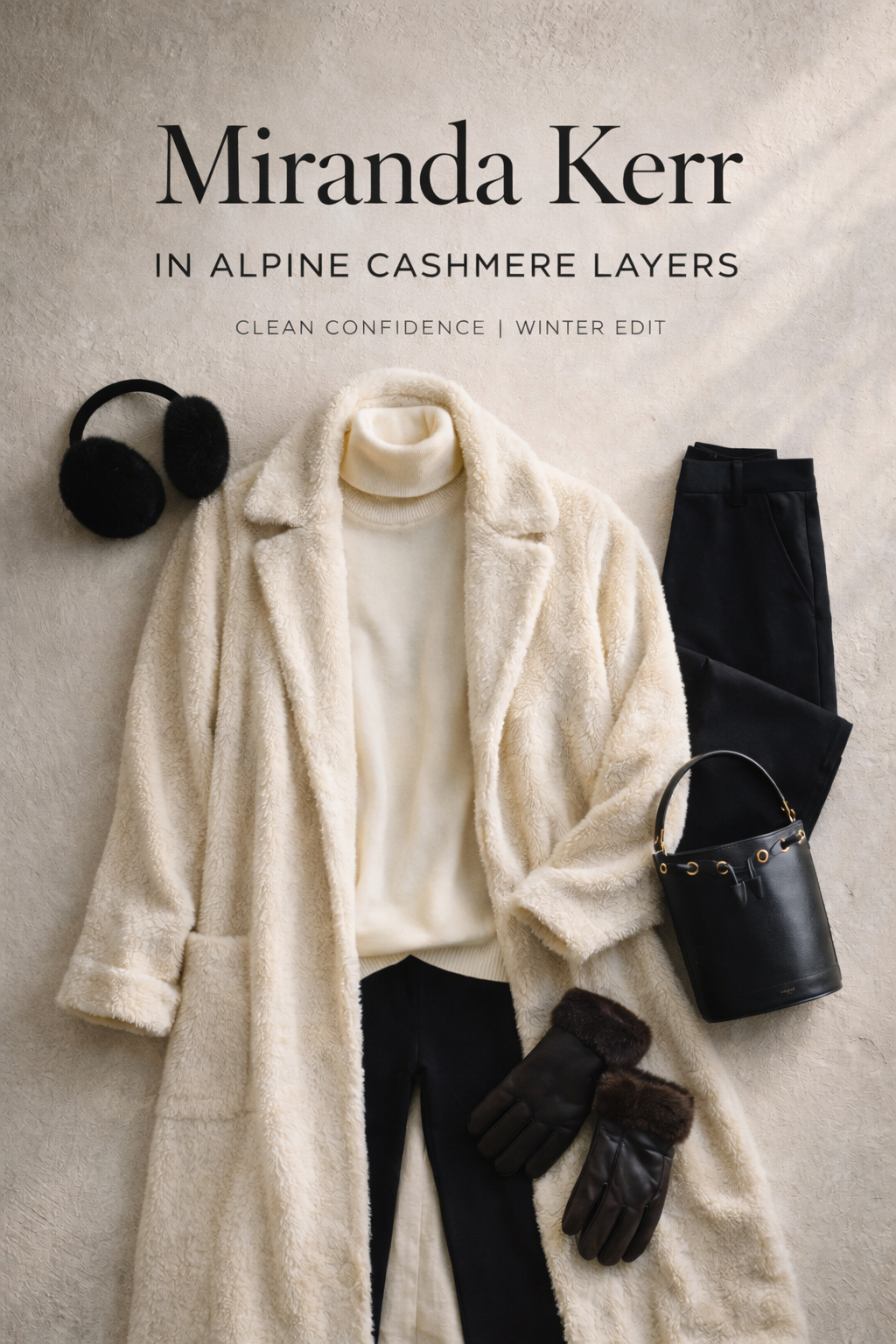 Miranda Kerr in Alpine Noir and Cream Cashmere