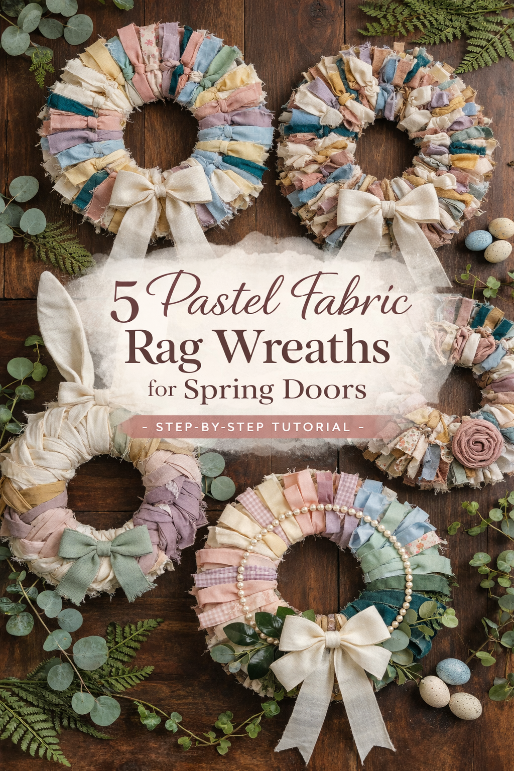 5 Pastel Fabric Rag Wreaths for Spring Doors — Step-by-Step Tutorial