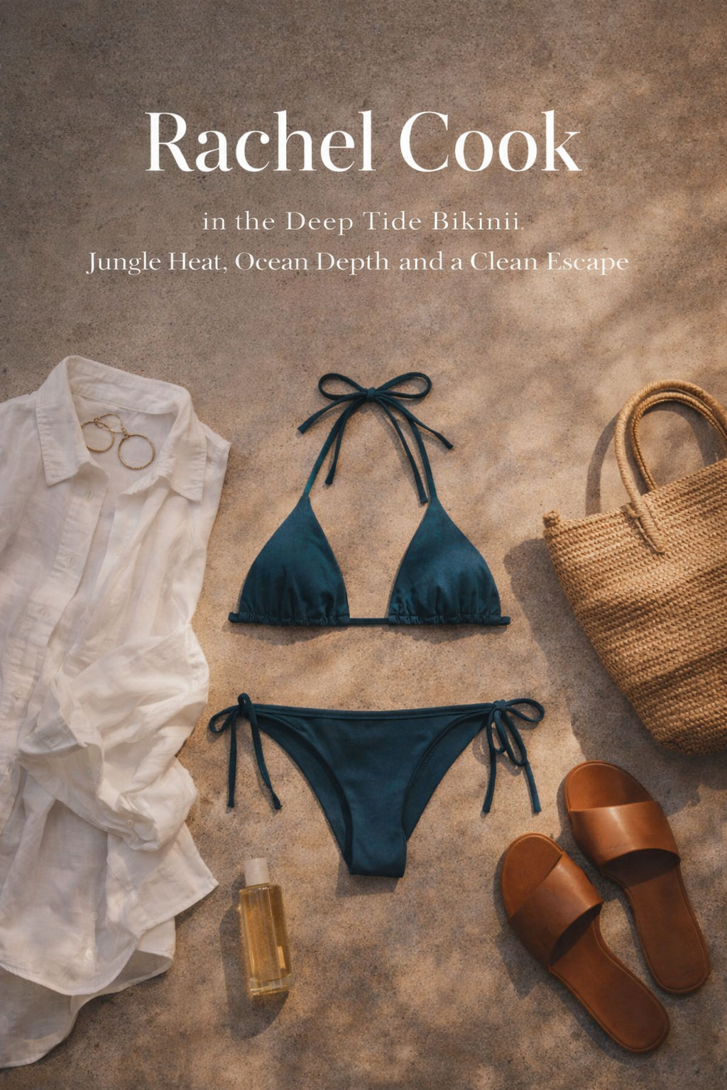 Rachel Cook in the Deep Tide Bikini: Jungle Heat, Ocean Depth, and a Clean Escape (Editorial + Shop + Styling Guide)