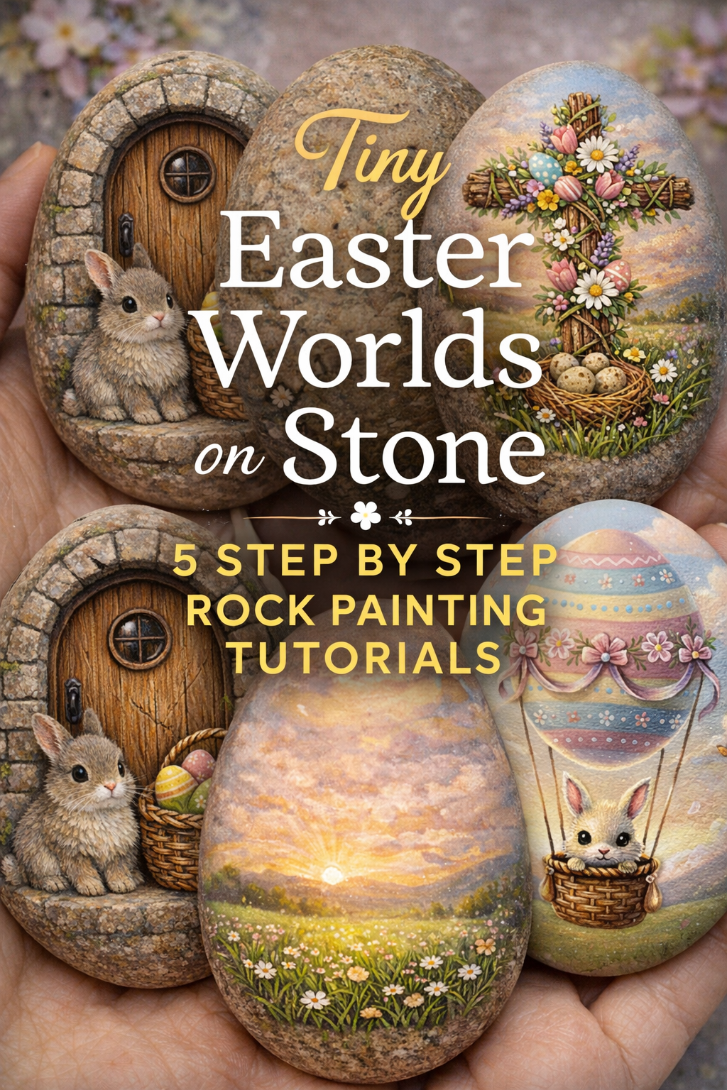 Tiny Easter Worlds on Stone: 5 Step by Step Rock Painting Tutorials