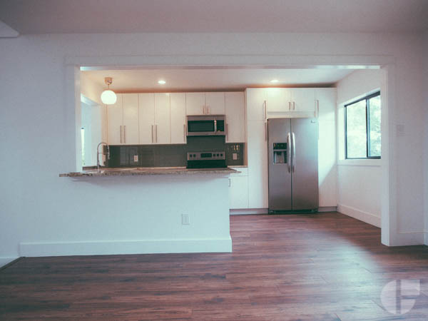 View of kitchen from the dining area.