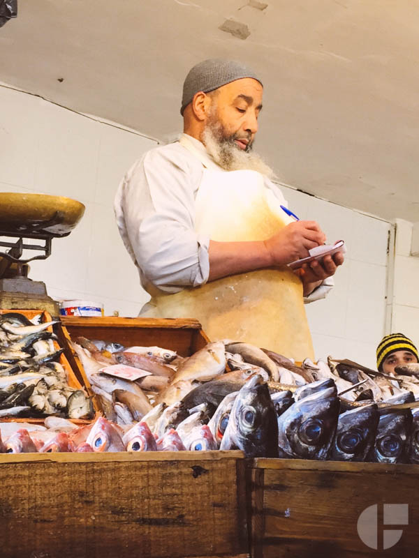 Getting sardines for our sardine tagine.