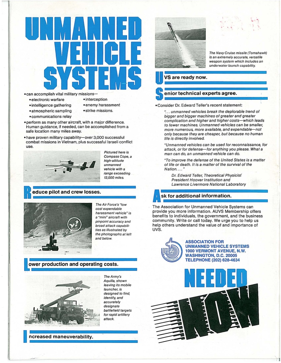 Unmanned vehicle systems needed now