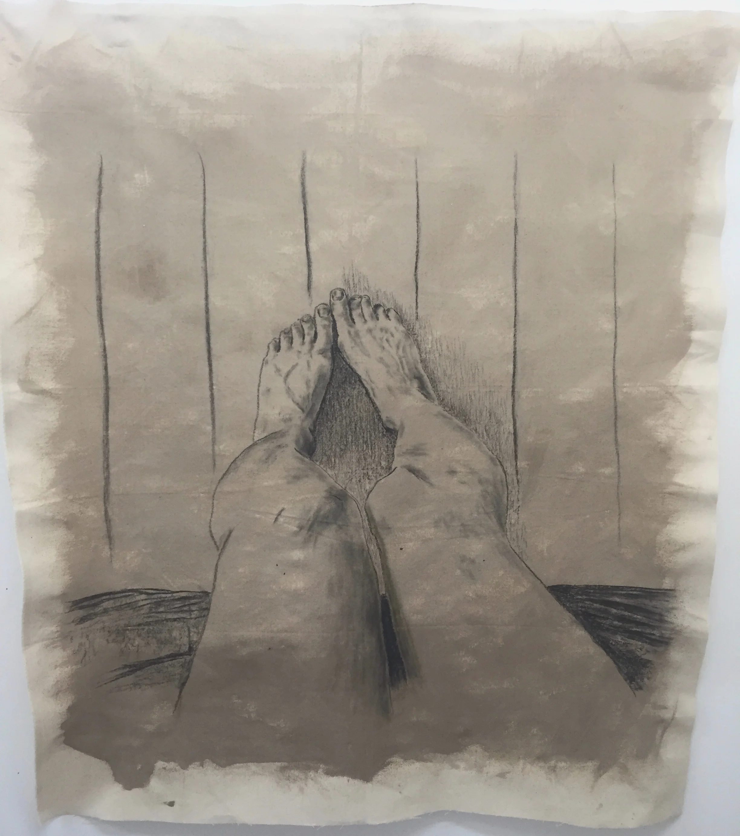 Charcoal on canvas with a gesso ground, 130x114cm