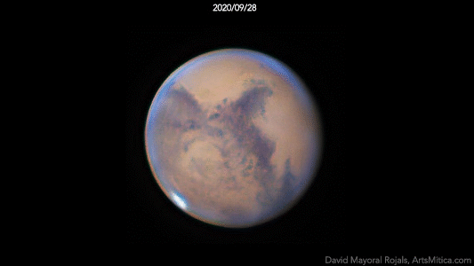 Mars south polar cap 3 weeks apart