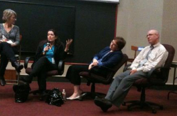 Experts? Yes, even if our posture is bad. From left: Julie Lake, Michelle Poploff, Me, and Arthur Levine in Austin 2011. 