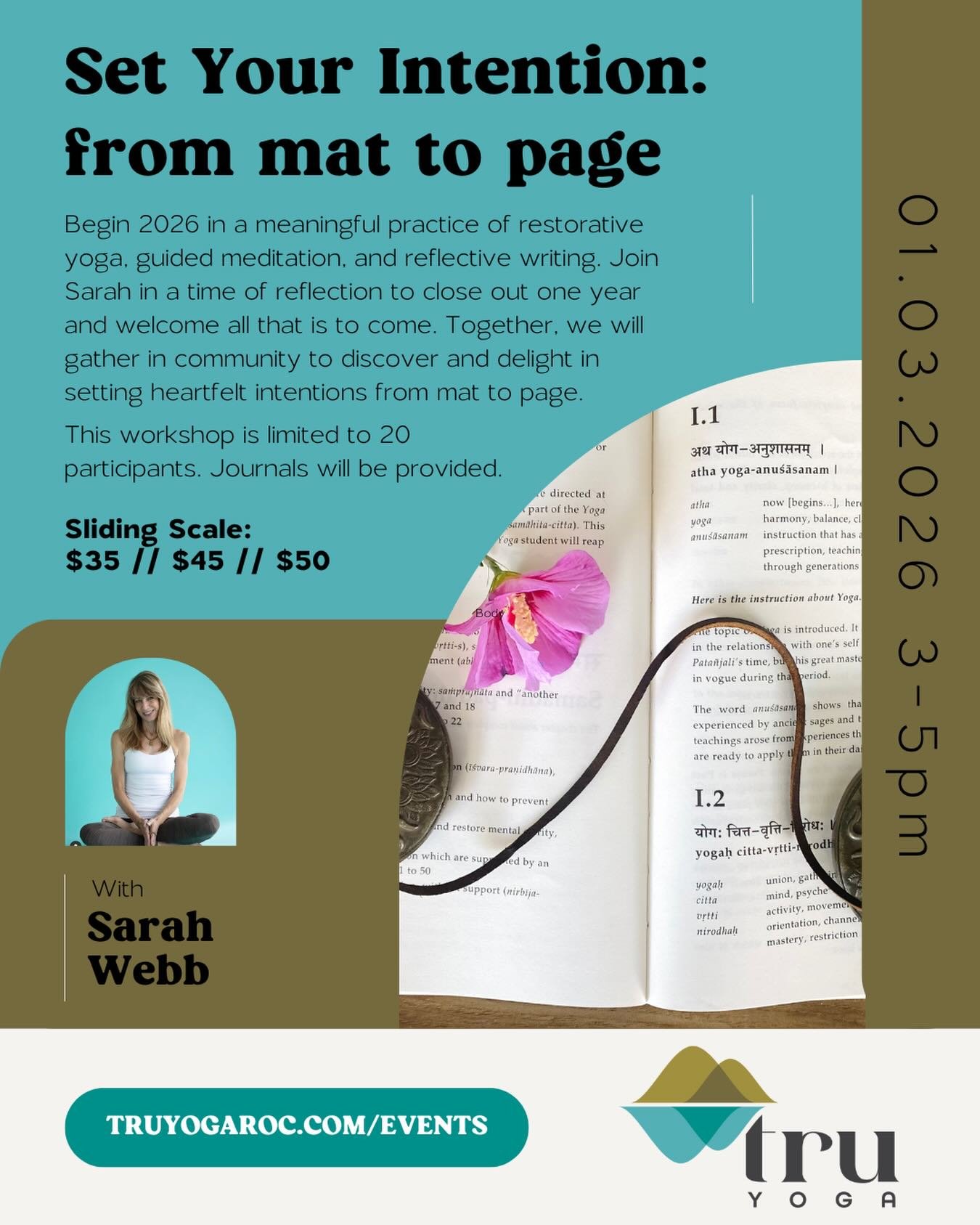set your intention: from mat to page ✨✨

for the 4th year, i invite you me and begin 2026 in a meaningful practice of restorative yoga, guided meditation, and reflective writing @truyogaroc 

together, we will close out the year and welcome all that 