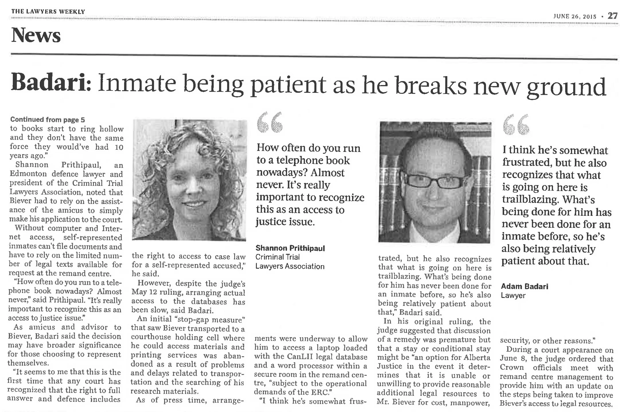 The lawyer's weekly, June 26, 2015