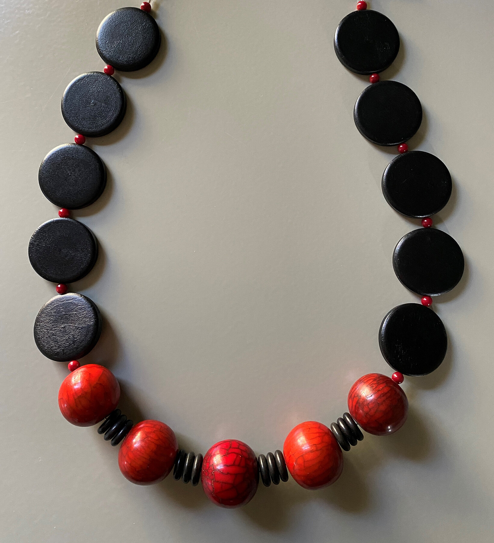 Art glass red and black necklace