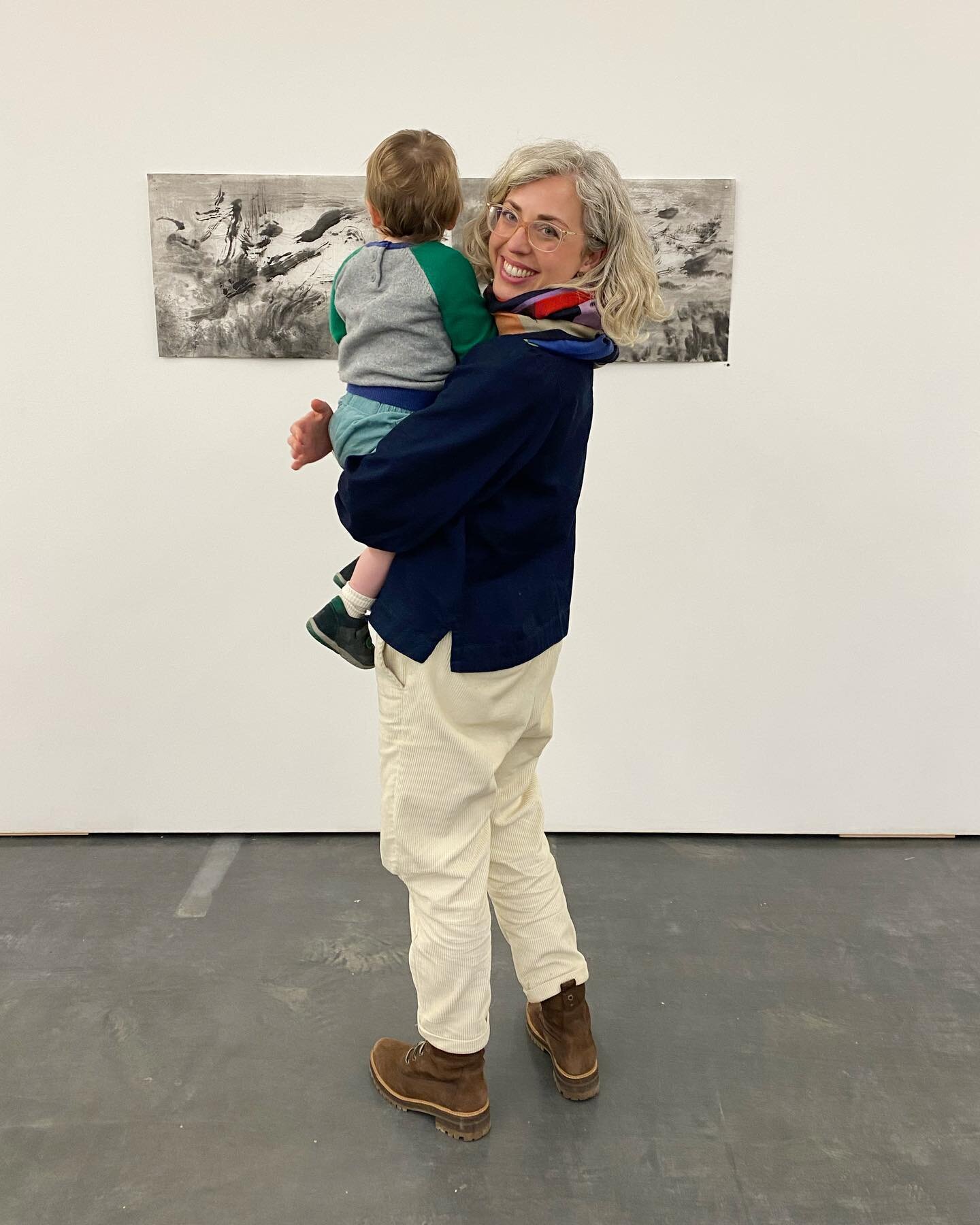 A happy moment today showing Kit the work I made whilst pregnant with him. Very much the start of figuring out my new life as an artist and mother&hellip; Grateful to so many accounts and artists on here who give me hope and inspiration. 
Not least @