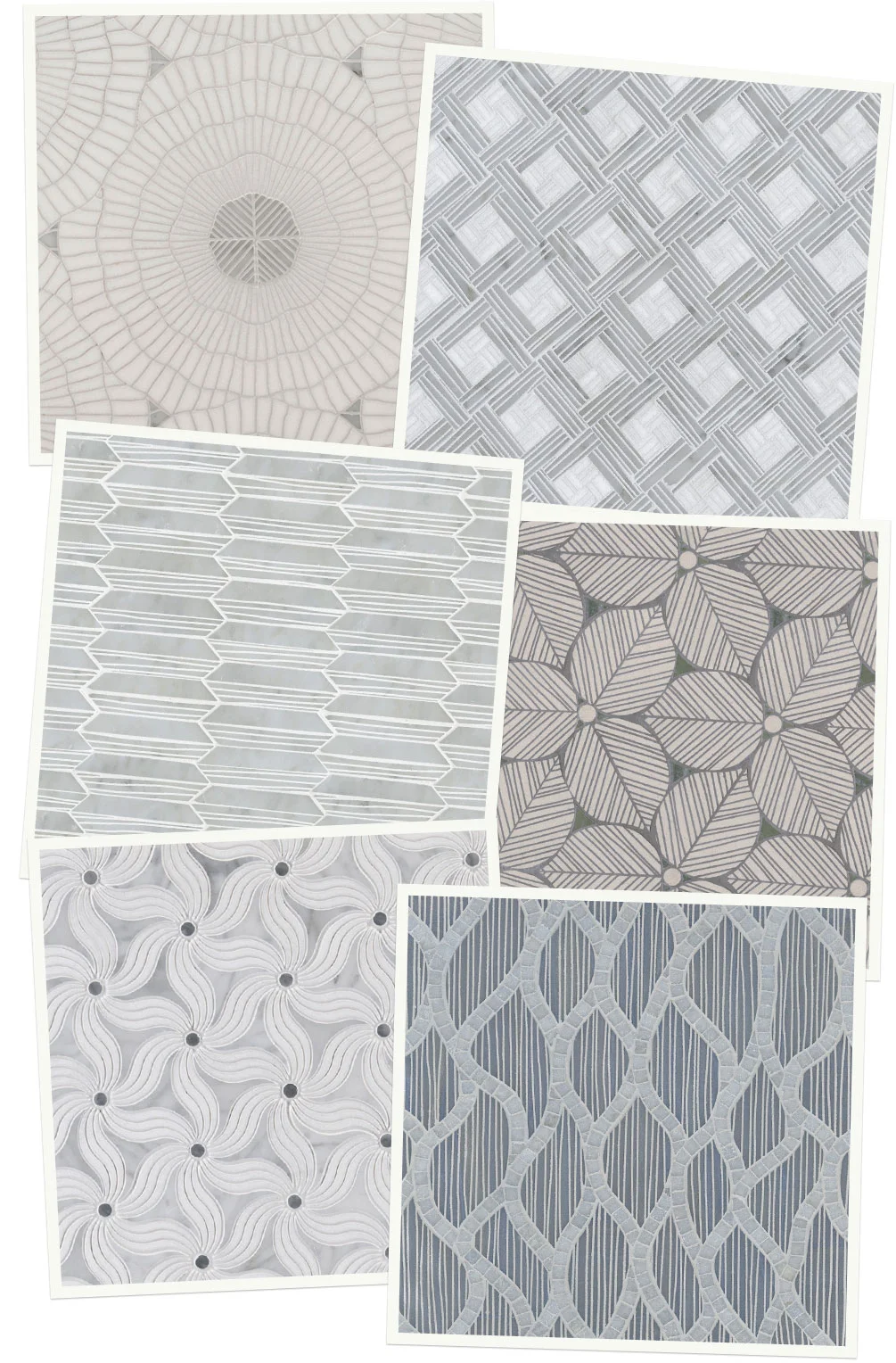 Clockwise from top left: Aquaria, Ricochet, Hannsen, Rivulet, Plumeria, and Dart.