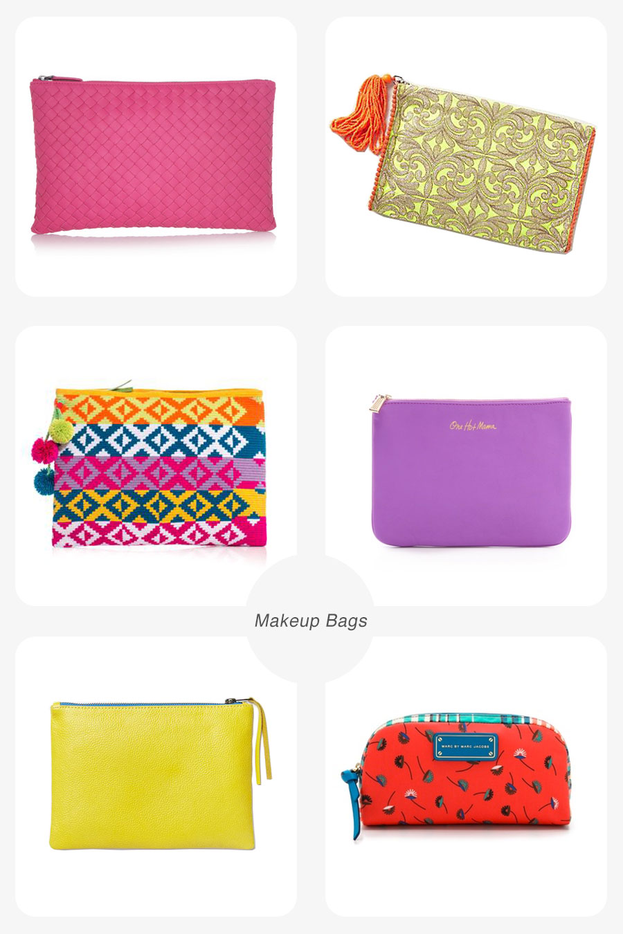 Left to right: Bottega Veneta/ Net-A-Porter ; Solana Clutch/ Anthropologie ; Sophie Anderson Clutch/ Net-A-Porter ; Rebecca Minkoff/ Shopbop ; Leather Zipper Case/ West Elm ; Marc by Marc Jacobs/ Shopbop