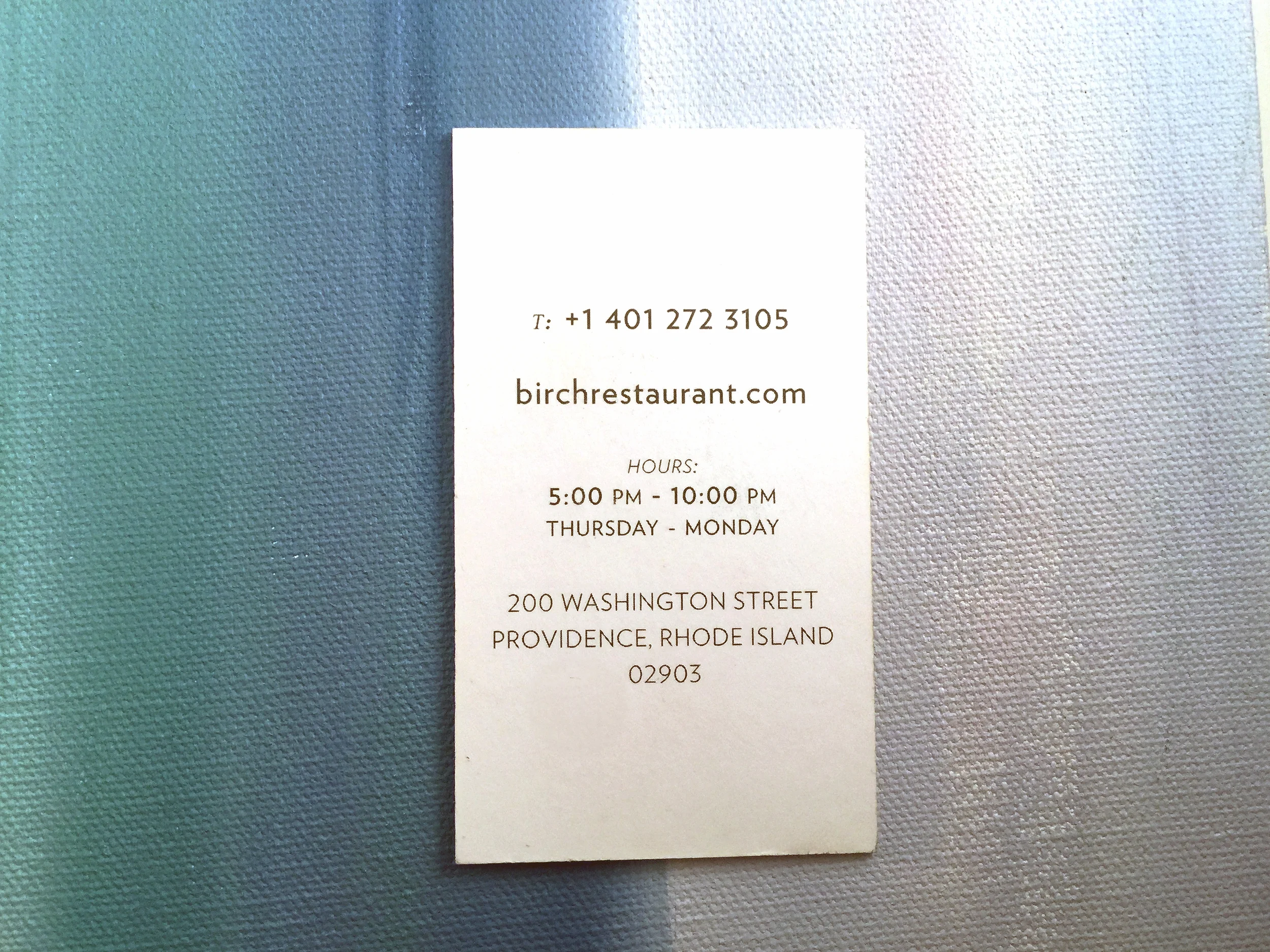 birch Restaurant Business Card