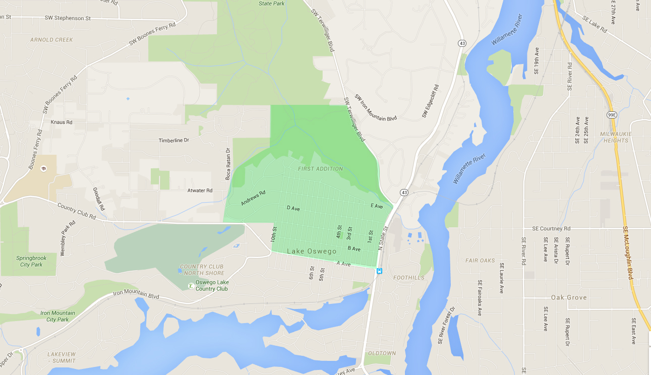 map of houses in first addition, a lake oswego neighborhood