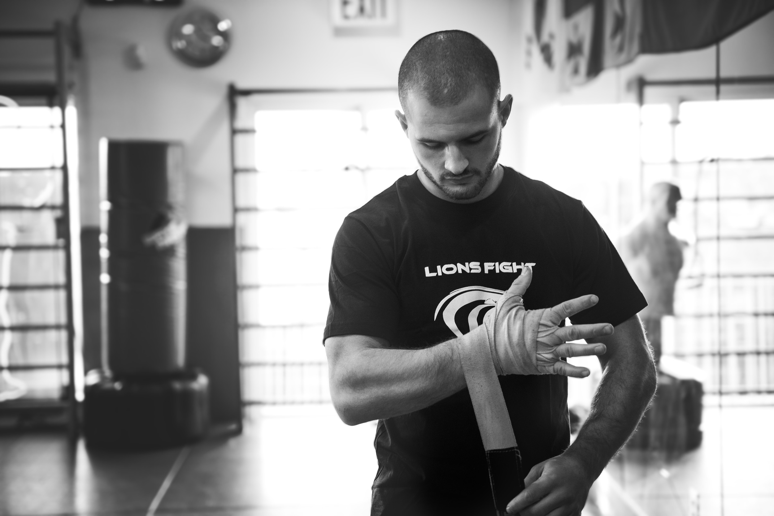  Elvis Gashi preps up for his training session at Lions Gym in Brooklyn, NY on January 12, 2014 . 