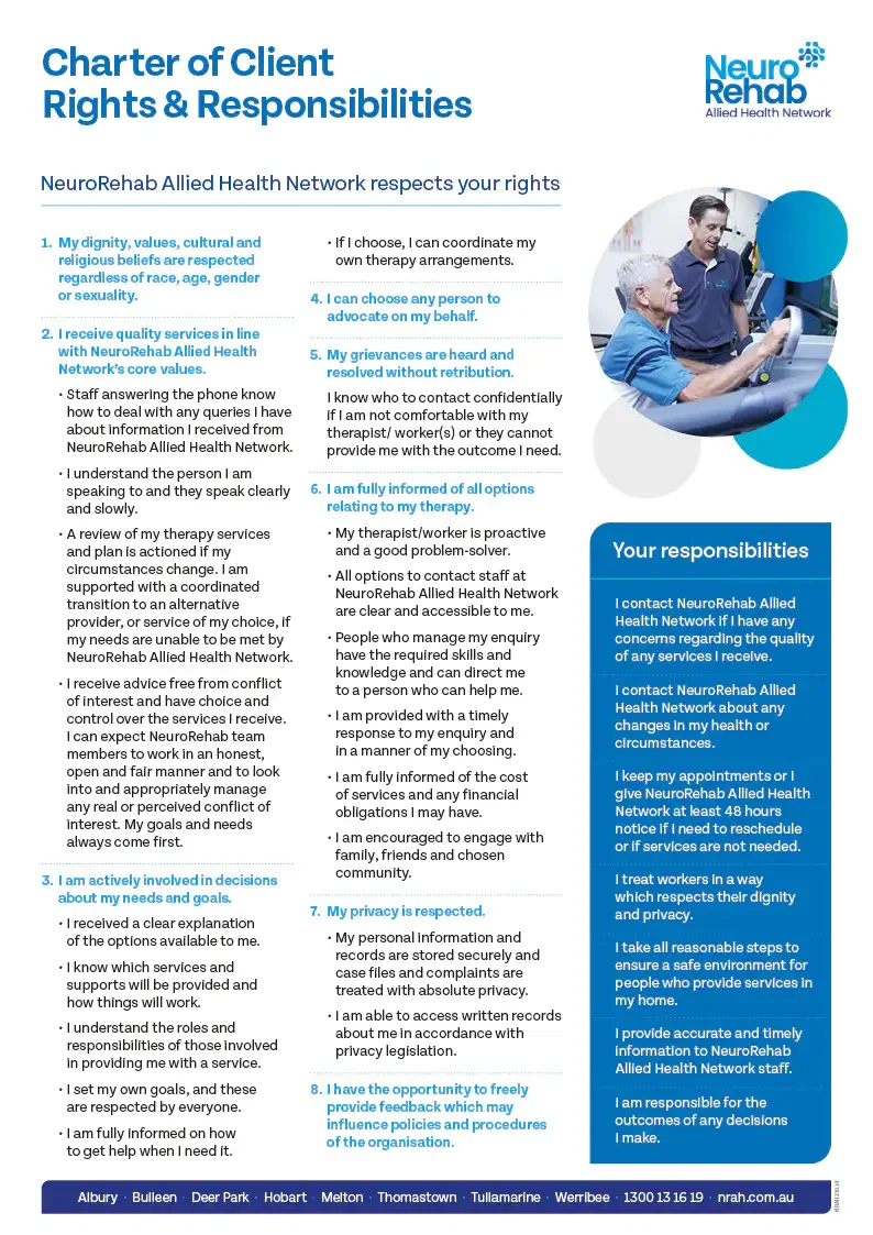 Charter of Client Rights & Responsibilities flyer