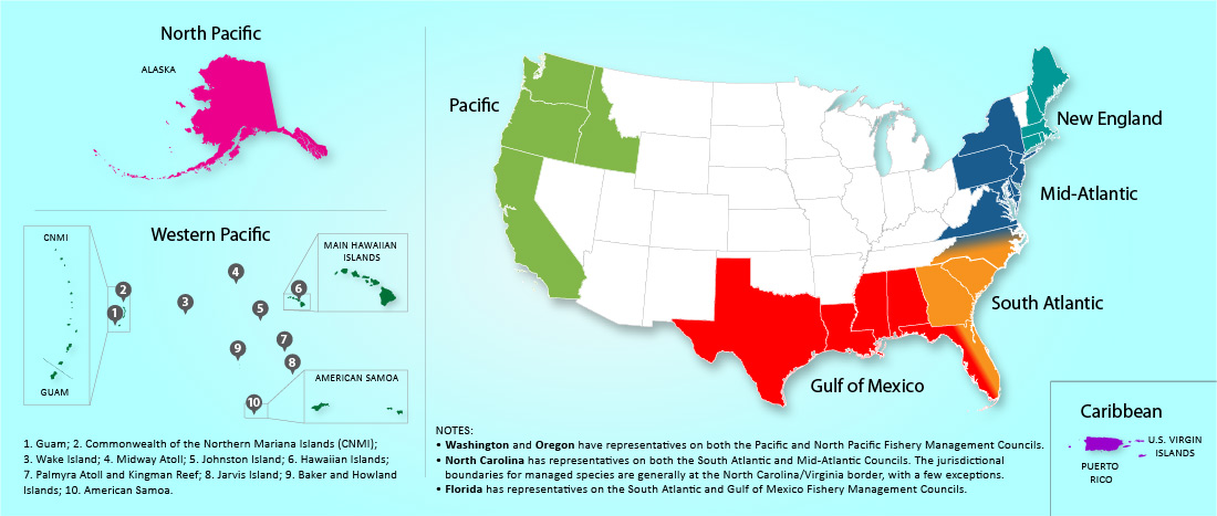 Regional Fishery Management Councils (Click map to expand) 