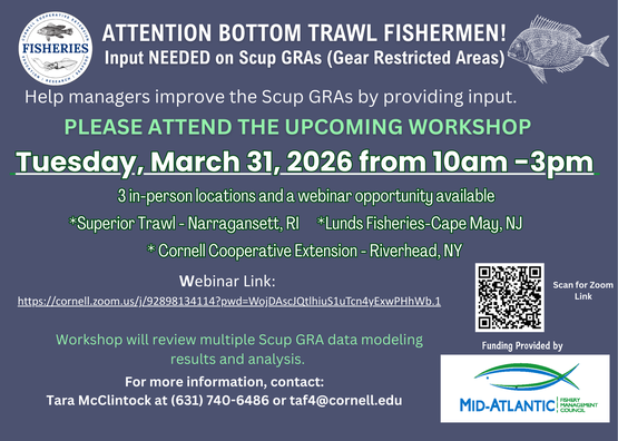 Cornell Cooperative Extension to Hold Workshop on Scup Gear Restricted Areas (GRAs) - March 31, 2026