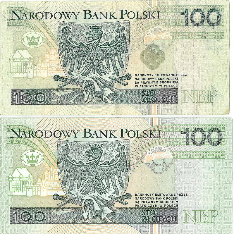 The gold seal from the front of the counterfeit bill also appears on the back of the bill, where it resembles a grease stain. 