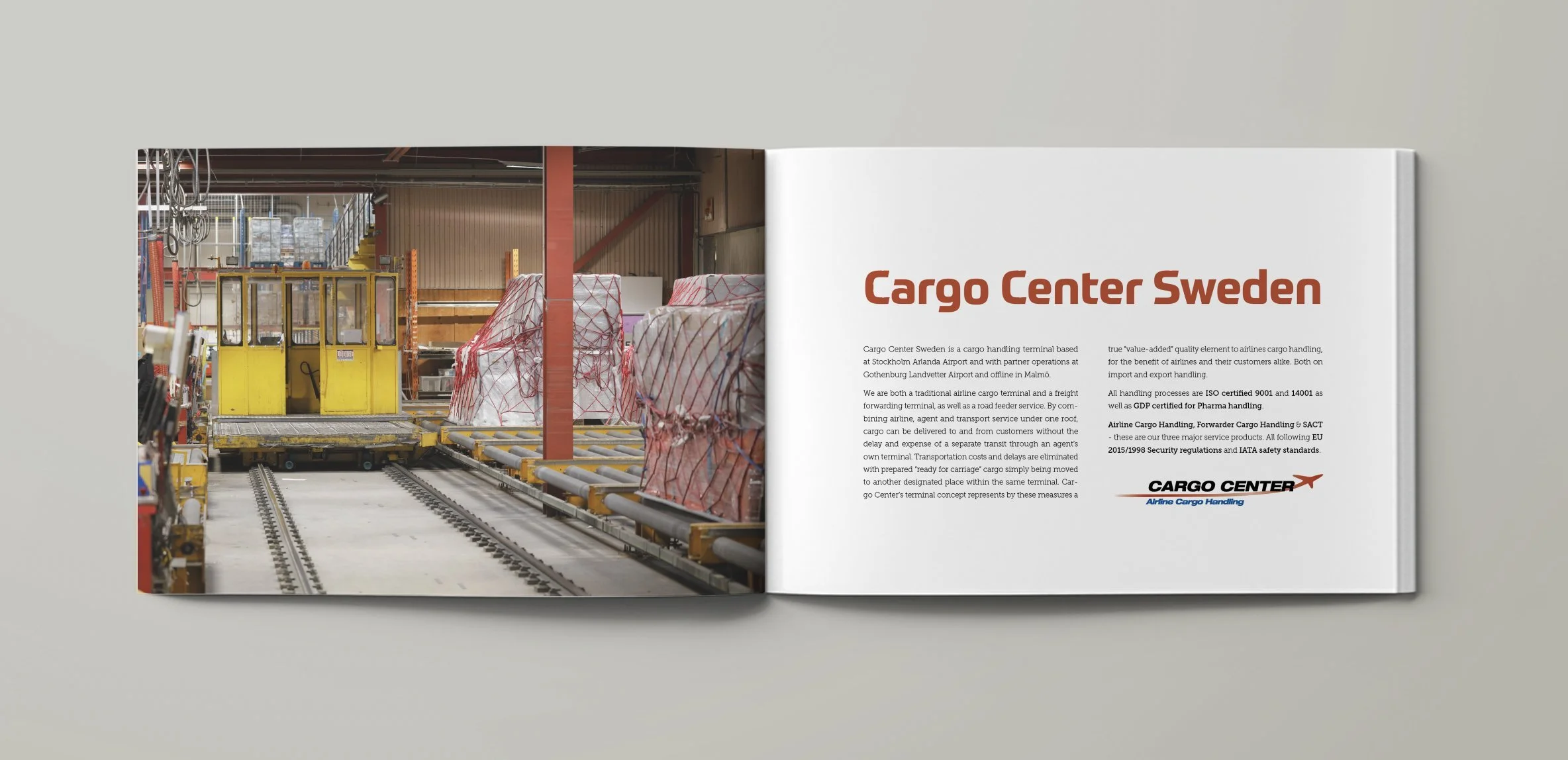 Grafisk formgivning av folder för Cargo Center Sweden