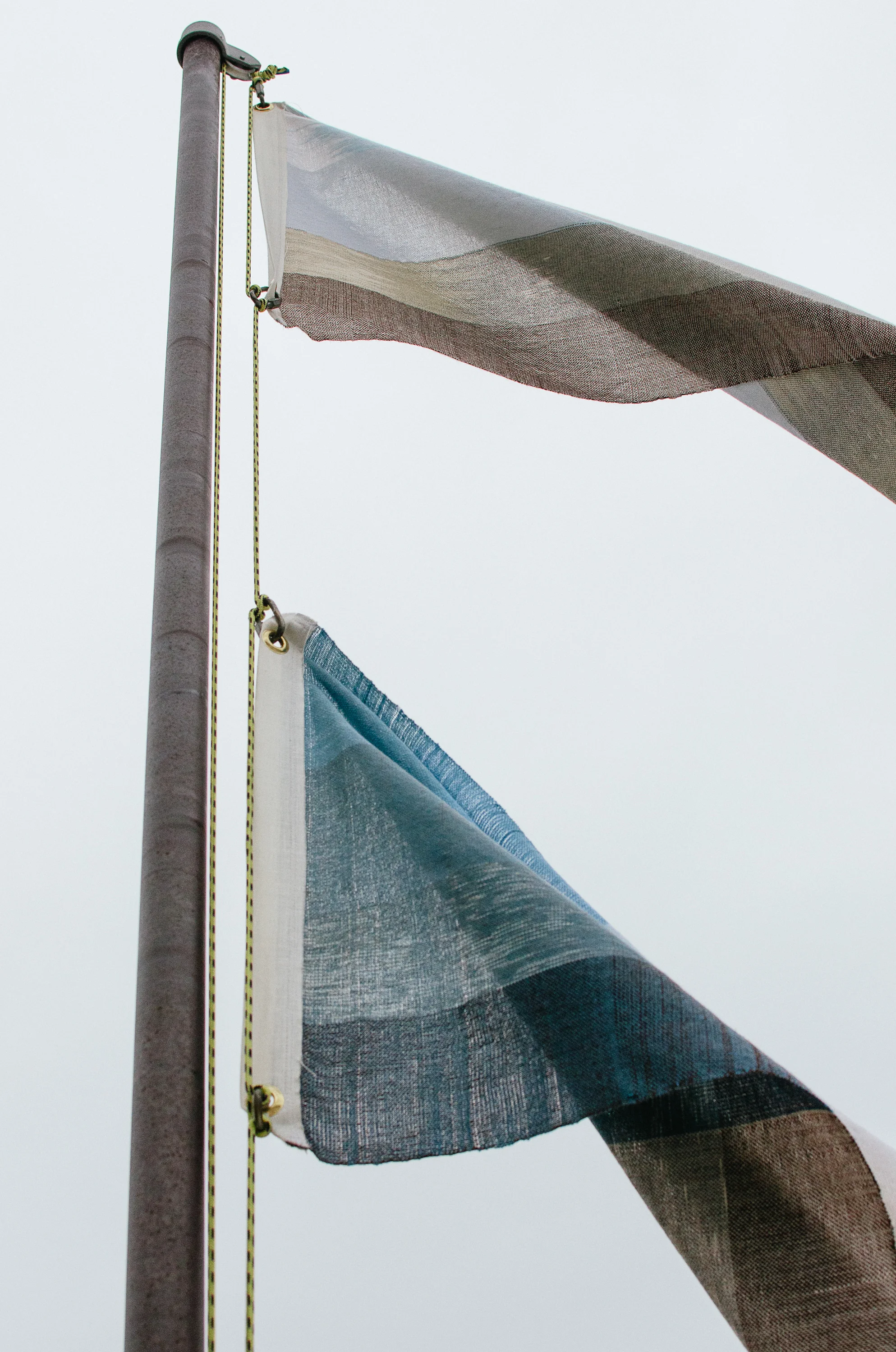 Banner-scape No. 5-8: Acadia, Cadillac, Oberg & Aran. Hand-woven, hand-dyed cloth, 2013.