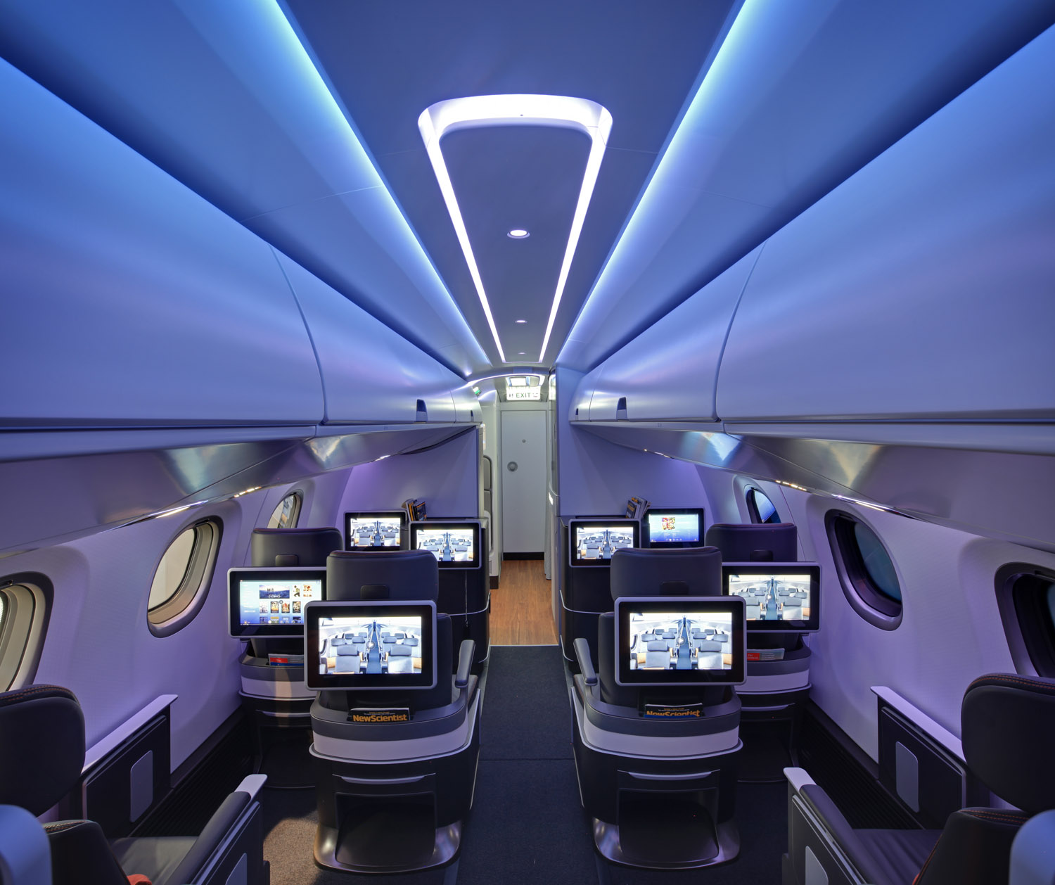 Inside Embraer E2 cabin mock-up, Farnborough Airshow, UK