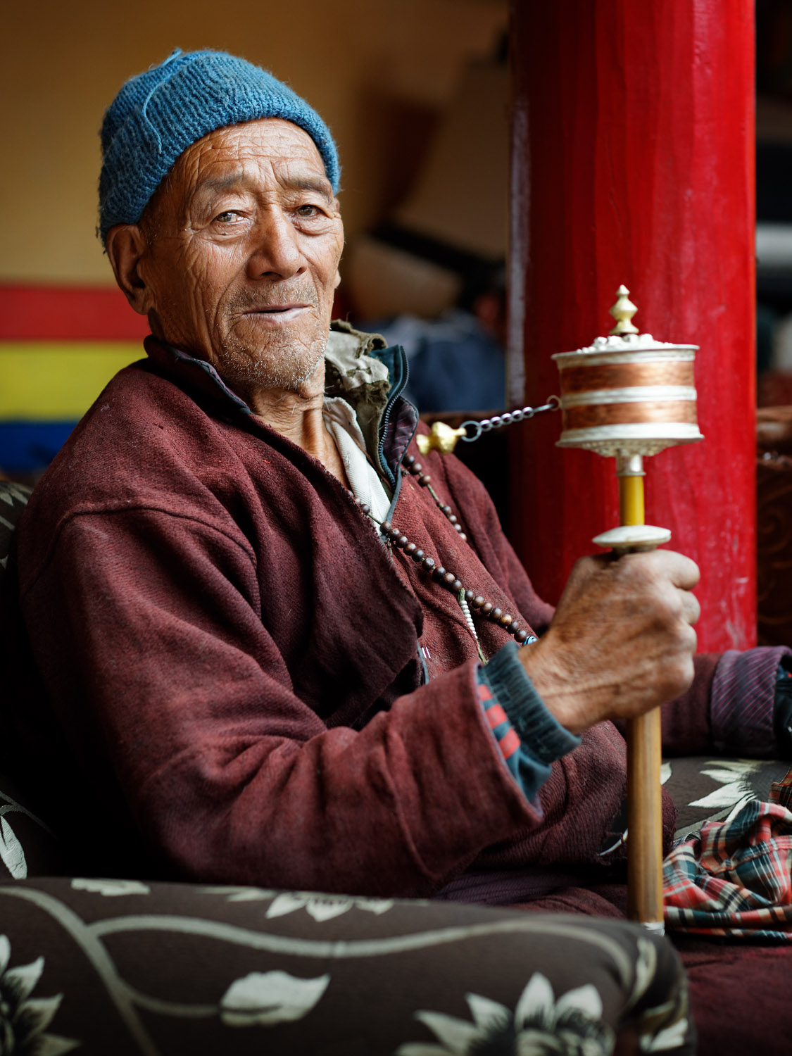 Man with prayer wheel, Hemis Monastery