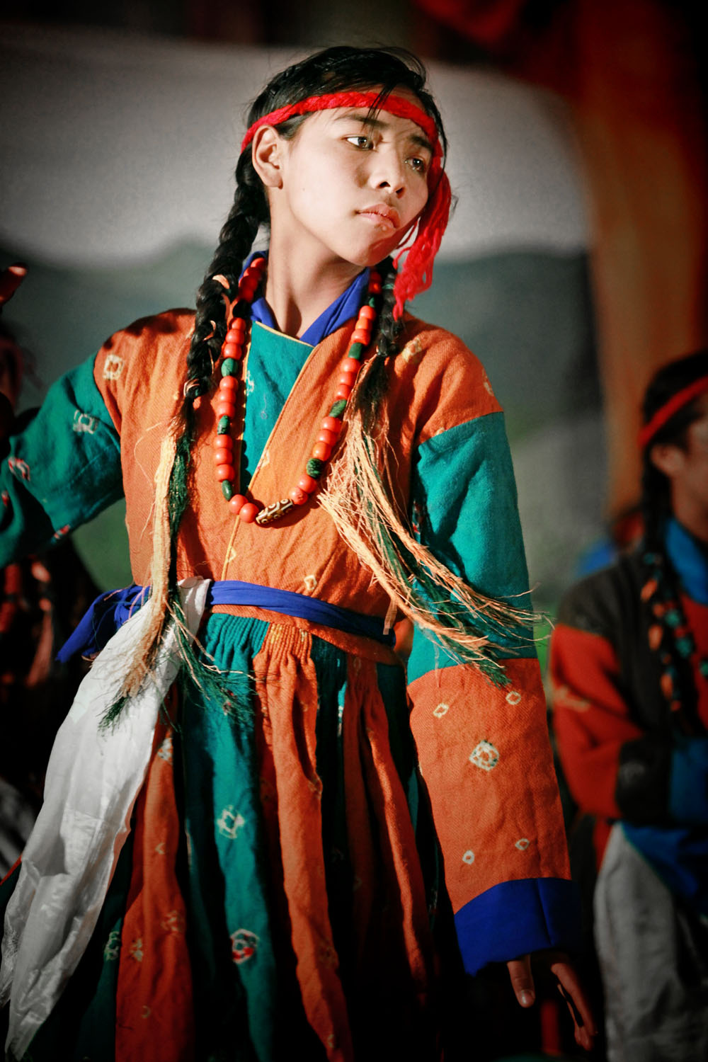 Pupil of Druk White Lotus school dancing, Shey, Ladakh