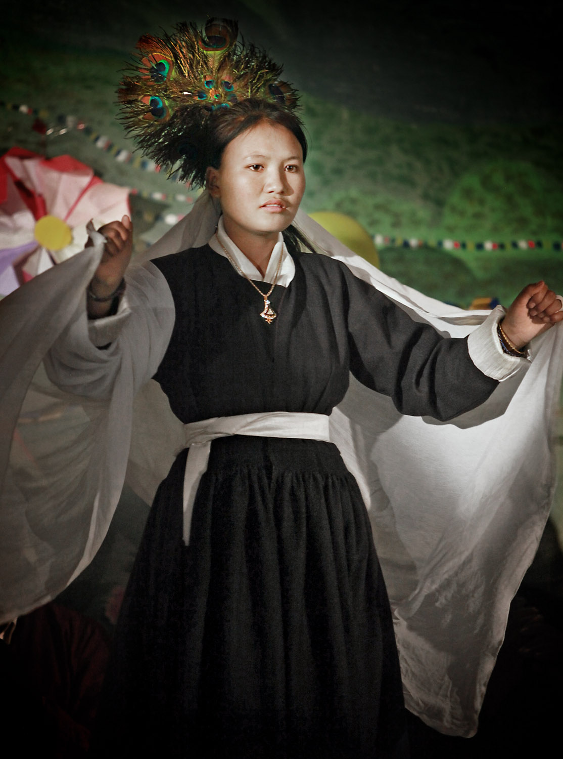 Pupil of Druk White Lotus school dancing, Shey, Ladakh