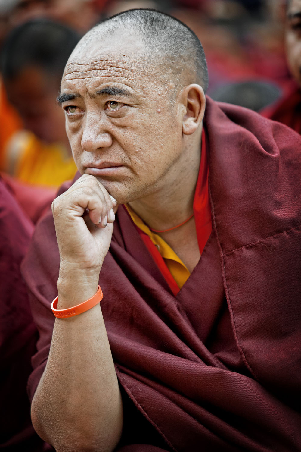Monk listening to teaching, Hemis Monastery